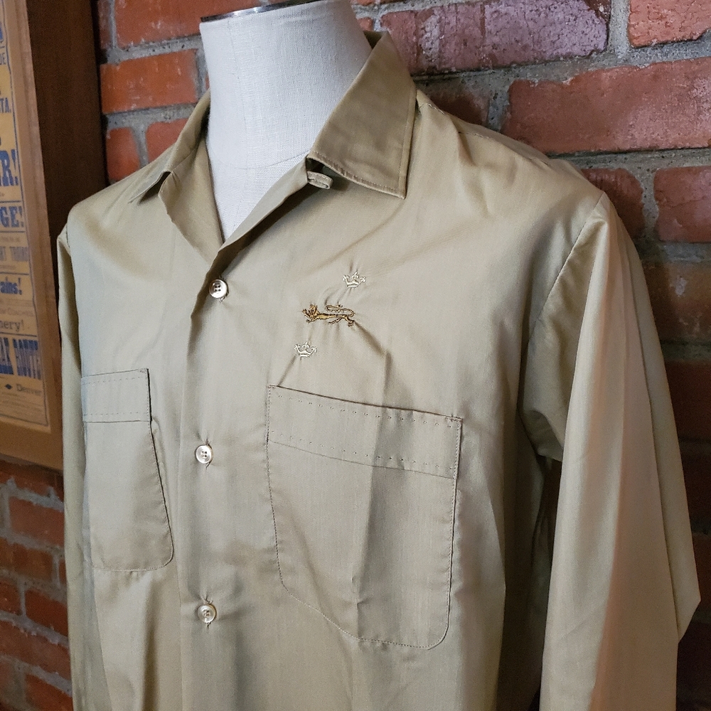Vintage 60s Rockabilly Lion Embroidered Shirt L